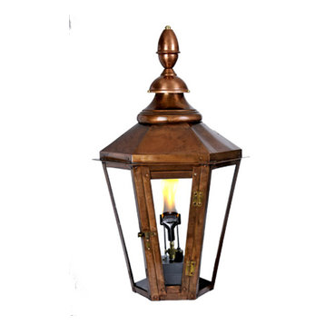 London Street Copper Lantern, Six Sided, Verdigris, 35", Natural Gas