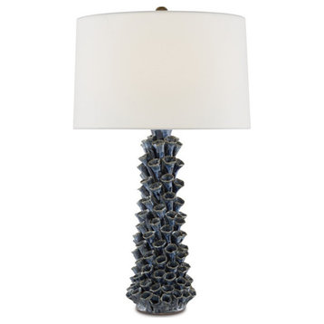 Currey and Company 6000-0683 Sunken Blue Table Lamp, Blue Drip Glaze
