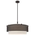 Livex Lighting - Livex Lighting Bronze 4 + 1 * Light Pendant Chandelier - Elevate your modern living area with this urban bronze five light pendant chandelier featuring a hand crafted hardback oatmeal fabric shade cloaked in stainless steel mesh outer shade.