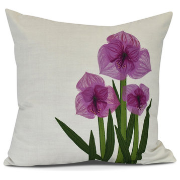 Amaryllis, Floral Print Outdoor Pillow, Purple, 20" x 20"