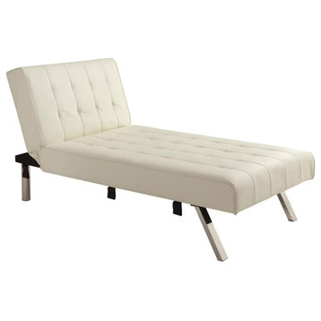 Chaise Lounger With Chrome Legs, Vanilla Faux Leather