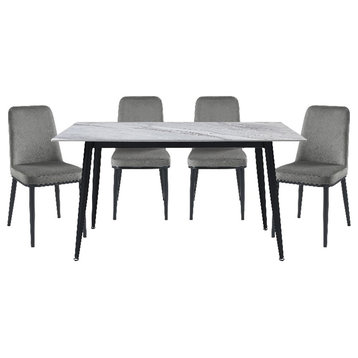 Pemberly Row 5-Piece Metal & Velvet Dining Set in Black and Gray