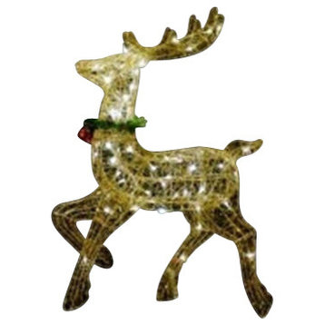 Pre-lit Glittered Prancing Reindeer Christmas Yard Art Decoration, Gold, 34", Gold