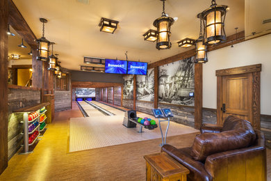 Design ideas for an expansive transitional open concept family room in Denver with a game room.