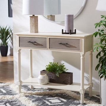 Ryder 2Drw Console Table Distrssed White/Greige Safavieh