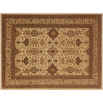 Bareens Designer Rugs - Shabby Chic Ziegler Mario Ivory Tan Hand-Knotted Wool Rug - 8'4'' x 10'2'' - Enhance the ambiance of your home with this magnificent Persian-influenced Turkish hand-knotted rug made by skilled artisans capable of creating the most exceptional vegetable dyes and hand-spun wool. This exquisite handmade rug is a one-of-a-kind Peshawar Kafkaz, otherwise identified as Chobi, Chobi Peshawar, Oushak, or Ziegler rug. These handmade rugs are crafted in Pakistan utilizing superior-quality wool imported from Australia, New Zealand, and Korea in two types of weaves: the Persian weave and the Mori weave. This rug is meticulously crafted by hand using the finest natural vegetable dyes extracted from local plants. The artisans use a blend of hand-spun local and fine merino wool, resulting in a rug with a compelling texture, higher lanolin content, and longer staple. The artisans occasionally incorporate natural or artificial silk into the pile to enhance specific motifs. The finished product is an awe-inspiring execution of flawless design and an understated palette that exudes elegance.