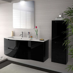 Italian 53 inch Modern Floating Bathroom Vanity Black Glossy Finish with Left Si - Bathroom Vanities And Sink Consoles