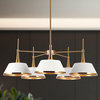 LNC 5-Light 31.5"L Polished Gold and White Shaded Modern LED Chandelier