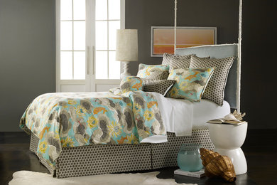 Bedroom - huge asian master carpeted bedroom idea in New York with beige walls and no fireplace