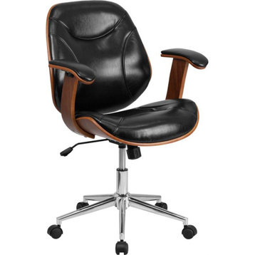 Leathersoft Executive Ergonomic Wood Swivel Office Chair With Arms