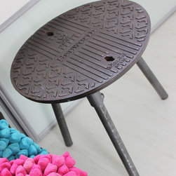 Jeremy Reclaimed Manhole Cover Side Table with 3 Splayed Dark Steel Legs - Side Tables & End Tables