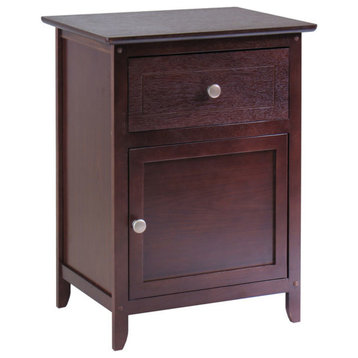 Night Stand/Accent Table With Drawer And Cabinet For Storage, Knob Handle