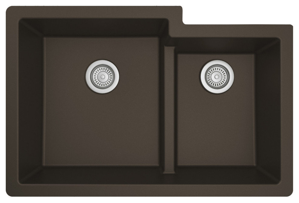 Karran 32" Undermount Large/Small Bowl Quartz Kitchen Sink, Brown