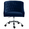 Arden Swivel and Adjustable Velvet Upholstered Office Chair, Navy, Chrome Base