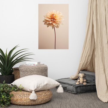 Cream Floral Wall Art: Delicate Dahlia Realism Painting