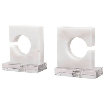 Uttermost Clarin 7x8" White and Gray Bookends, 2-Piece Set