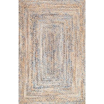 Hand Braided Twined Jute and Denim Area Rug, Blue, 2'6"x6'