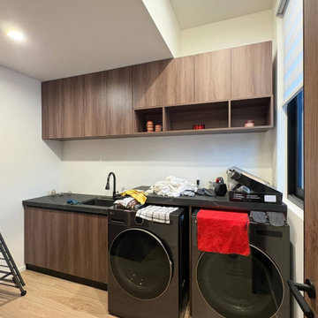 Utility Laundry Room – Built-In Washer Dryer Cabinet & Work Counter