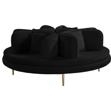 Circlet Velvet Upholstered Roundabout Sofa, Black