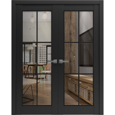 Solid French Double Doors 36 x 80 | Lucia 2366 Matte Black Clear Glass