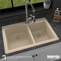 Karran Drop-In Quartz 33" 1-Hole 60/40 Double Bowl Kitchen Sink, Bisque