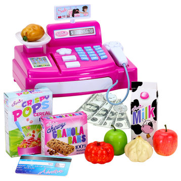 18" Doll Cash Register & Food Play Set, Pink