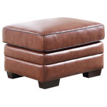 Abbyson Living - Ronald Top Ottoman, Brown - Put your feet up and relax with this Transitional top grain leather ottoman. Featuring a kiln-dried hardwood design, this ottoman is both durable and sturdy for even the most heavy of feet. A no-sag, sinuous spring construction ensures that the plush foam cushioning does not go limp over time. This brown square ottoman's upholstery is a product of top-grain leather that decorates the surface of the piece and completes its luxurious aesthetic.