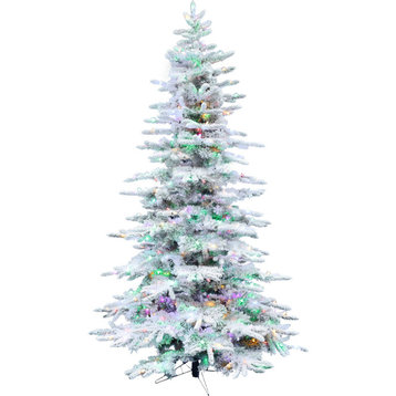 Flocked Pine Valley Christmas Tree, 6.5-Ft., Multi-Color Led Lighting, Remote