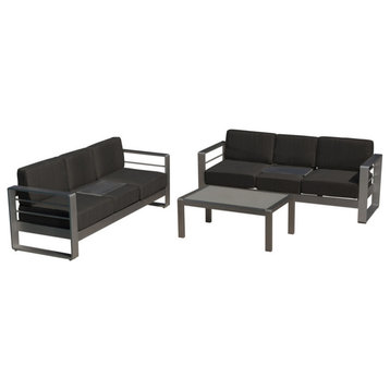 GDF Studio 3-Piece Coral Bay Outdoor Aluminum Sofa Set With Dark Gray Cushions