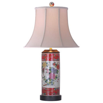 Red Floral Motif Porcelain Vase Table Lamp 24"