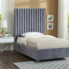 Candace Velvet Upholstered Bed, Gray, Twin