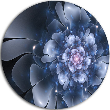 Fractal Flower Light Blue Petals, Floral Digital Round Wall Art, 23"
