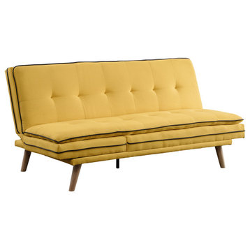 Savilla Adjustable Sofa, Yellow Linen and Oak Finish