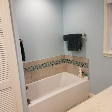 Bathroom Remodel with Glassed In Shower, Taj Mahal Vanity & Custom Cabinets