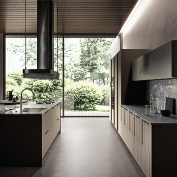 Black, White and Natural Innovated Open Concept Kitchen