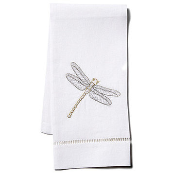 Dragonfly Fingertip Towel, White Linen