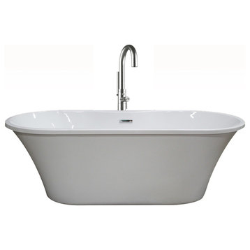 Acrylic Double Ended Bathtub, Brushed Nickel Modern Faucet, 66"