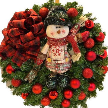 Snowman Wreath Christmas Holiday  Rustic Country Pine Winter In/Outdoor