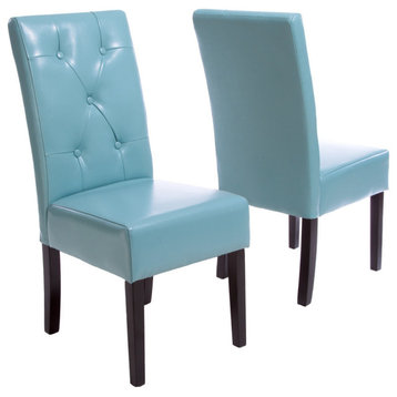 GDF Studio Alexander Leather Dining Chairs, Set of 2, Teal Blue
