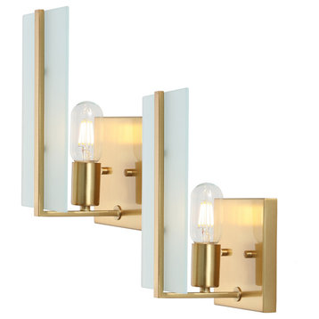 Mila 5.5" 1-Light Modern Coastal Iron/Glass LED Sconce, Brass Gold, Set of 2