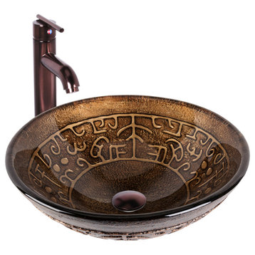 VIGO Sintra Glass Vessel Sink and Faucet Set, Oil Rubbed Bronze, Golden Greek