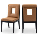 Meridian Furniture - Gwendolyn Upholstered Dining Side Chair, Cognac, Vegan Leather, Black, Set of 2 - A masterpiece of modern elegance and comfort, the Gwendolyn cognac vegan leather dining side chair is where modern design meets timeless charm. Designed with comfort in mind, it features a high back and luxurious cushioning, perfect for long dinners or lively gatherings. The black wood frame adds a rustic touch, effortlessly balancing the contemporary fabric with a hint of warmth and tradition.