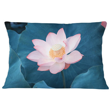 Blooming Pink Lotus Flower Oversized Beach Throw Pillow, 12"x20"