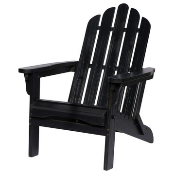 Shine Co. Marina II Cedar Wood Hydro-Tex Adirondack Folding Chair Black 4659BK