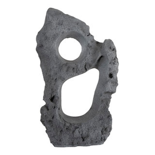 Colossal Cast Stone Sculpture, Two Holes, Charcoal Stone, 60x18x97