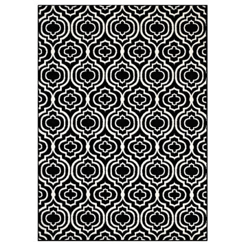 Black and White Frame Transitional Moroccan Trellis 5x8 Area Rug