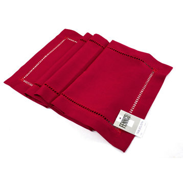 Stylish Solid Color with Hemstitched Border Table Runner, Red, 14"x120"