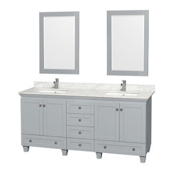 72 inch Double Sink Bathroom Vanity in Grey Finish, Marble Top - Bathroom Vanities And Sink Consoles