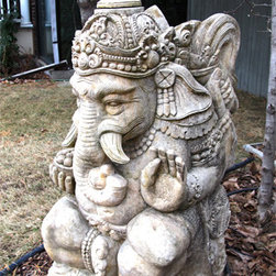 Hand Carved Limestone Ganesha - Garden Statues And Yard Art