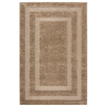 Contemporary Area Rug, Thick Polypropylene With Rectangular Accents, Beige